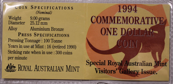 1994 $1 Commemorative Coin UNC - Special Royal Australian Mint Visitor' Gallery Issue