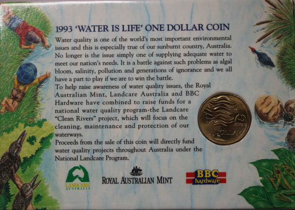 1993 $1 ' Water is Life' Landcare Coin UNC