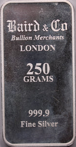 Baird and Co London 250g Silver Bar
