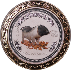 2007 1oz Silver Coloured Year of  the Pig Coin
