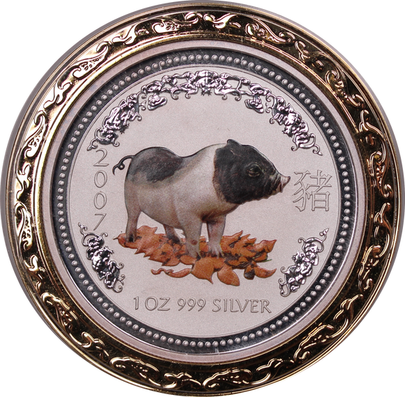 2007 1oz Silver Coloured Year of  the Pig Coin