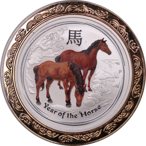 2014 2oz Silver Year of the Horse Coloured Coin