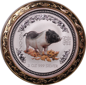 2007 2oz Silver Coloured Year of  the Pig Coin
