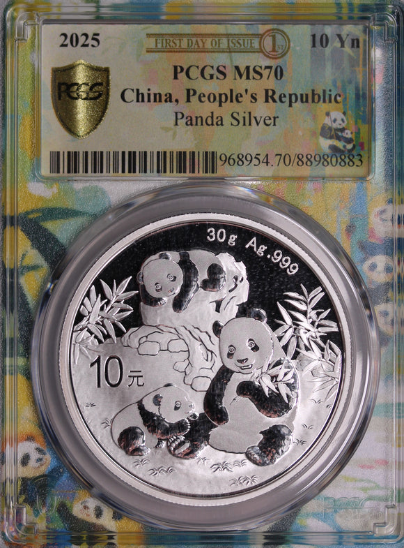 2025 China 10 Yuan 30 gram Silver Panda Coin MS70 First Release (Bamboo Slab Design)