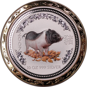 2007 10oz Silver Coloured Year of the Pig Coin