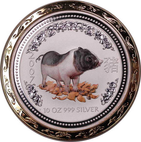 2007 10oz Silver Coloured Year of the Pig Coin