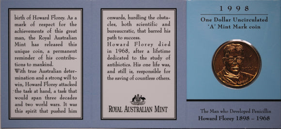 1998 $1 Howard Florey UNC- 'A' Mintmark