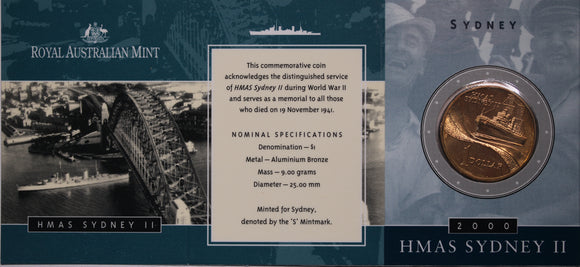 2000 $1 HMAS Sydney II UNC - 'S' Minmark