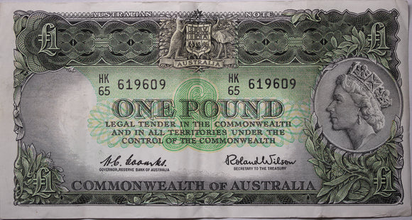One Pound 1961 Coombs/Wilson Last Prefix aVF