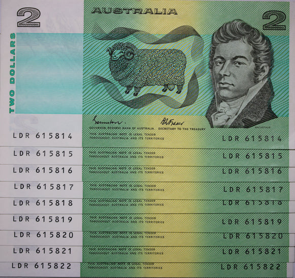 $2 1985 Johnston/Fraser Consecutive run of 9 gEF