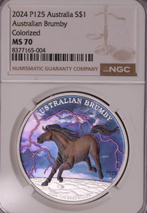 2024 Brumby 1 oz Silver Coloured Silver Coin NGC MS70