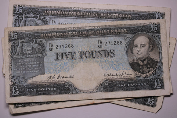 Australian Five Pound Paper Banknote Circulated