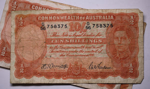 Australian King George VI Ten Shilling Banknote Circulated