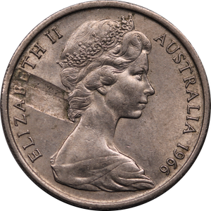 1966 Australia 10 Cent Lamination Peel Error aUNC
