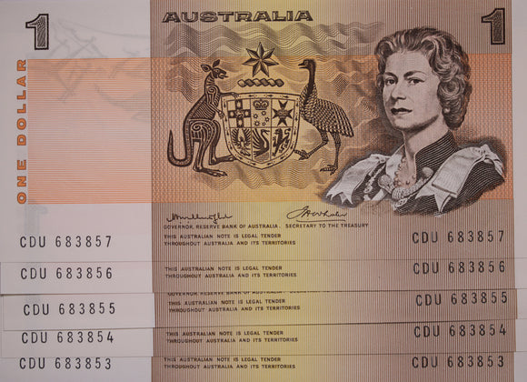 1976 $1 Knight/Wheeler Banknote aUNC/UNC Consecutive Run of 5