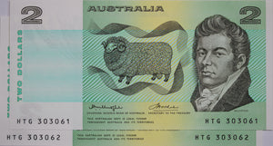 1976 $2 Knight/Wheeler Banknote UNC Consecutive Pair