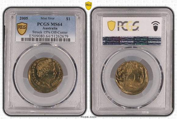 2005 Australian $1 Error Struck 15% Off-Centre MS64