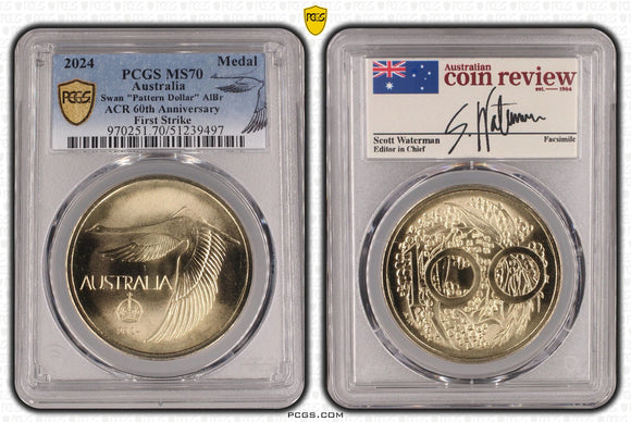 2024 Swan Dollar Pattern Crown – Aluminium Bronze PCGS MS70