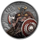 Legendary Warriors - Eric Bloodaxe 1oz Antiqued Coloured Silver Coin