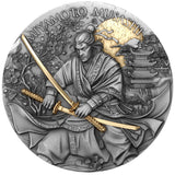 2025 Miyamoto Musashi Legendary Warriors $5 2oz Silver Antique Finished Gold Plated Coin