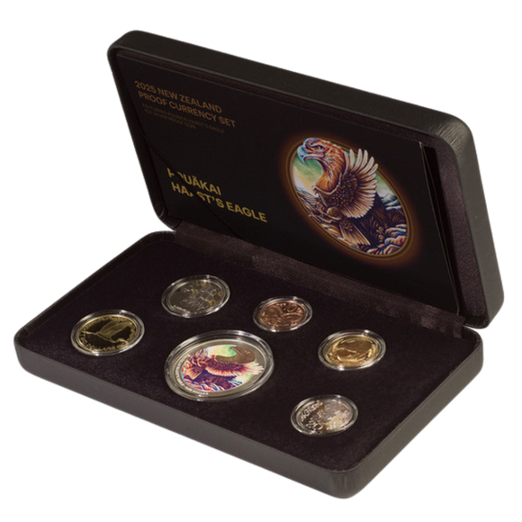 2025 NZ Proof Currency Set featuring Haast’s Eagle 1oz Silver Coin