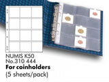 NUMIS coin sheets K50 for coin holders (50x50mm). Size of sheets: 193x217mm  Holds For 12 Coin Holders (50X50mm)  pack of 5