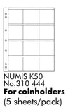 NUMIS coin sheets K50 for coin holders (50x50mm). Size of sheets: 193x217mm  Holds For 12 Coin Holders (50X50mm)  pack of 5