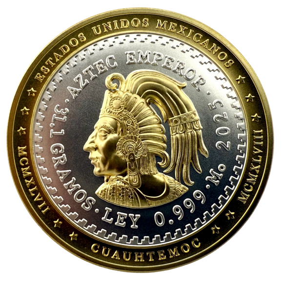 2025 $2 Aztec Emperor Cuauhtemoc Tribute Gold Gilded 1oz Silver Coin ...