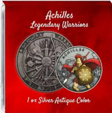 Legendary Warriors - Achilles 1oz Antiqued Coloured Silver Coin
