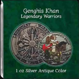 Legendary Warriors - Genghis Khan 1oz Antiqued Coloured Silver Coin