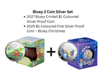 2027 Bluey Cricket and 2025 Bluey Christmas $1 Silver Coins - Duo Coin Pack
