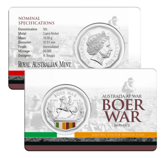 2014 50c Australia At War Boer War Coloured Uncirculated Coin