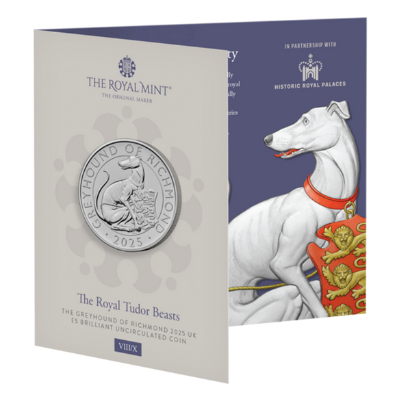 Royal Tudor Beasts The Greyhound of Richmond 2025 UK £5 Brilliant Uncirculated Coin