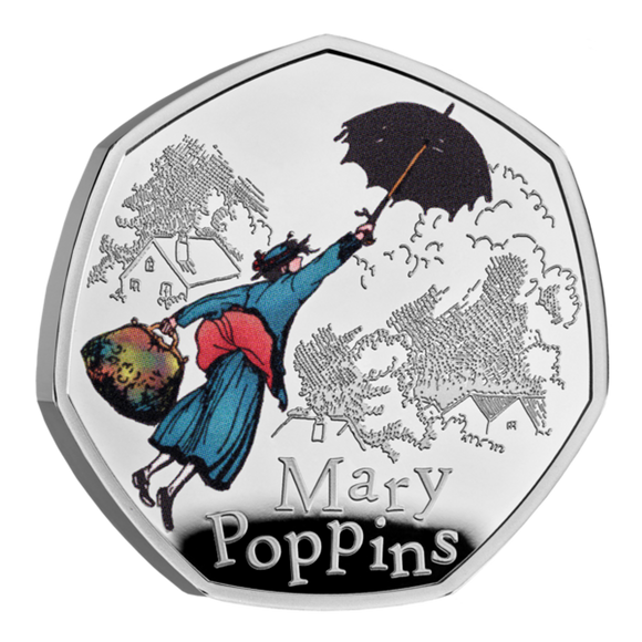 Mary Poppins 2025 UK 50p Silver Proof Colour Coin