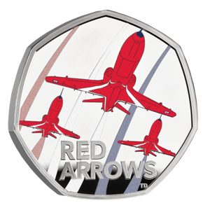 The Red Arrows 2025 UK 50p Silver Proof Colour Coin