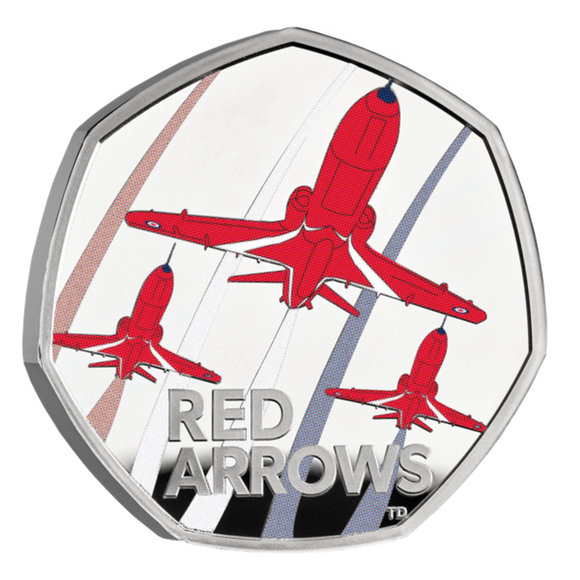 The Red Arrows 2025 UK 50p Silver Proof Colour Coin