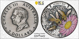 Honey Bee 2025 2oz Silver Antiqued Coloured Coin PCGS SP70
