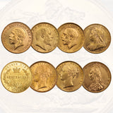 Gold Sovereign 8-Coin Type Set aUNC-ChUNC