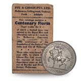 1934/35 Melbourne Centenary Florin aUNC with Foys Bag gFine
