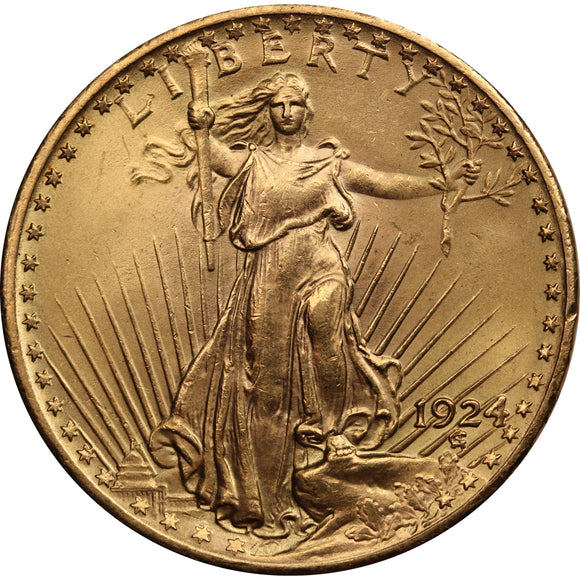 USA 1924 $20 Double Eagle Gold Coin aUNC