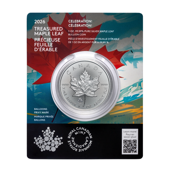 2026 $5 1oz 99.99% Pure Silver Coin - Treasured Silver Maple Leaf: Celebration Privy Mark (Premium Bullion)