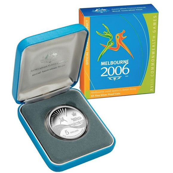 2006 $5 Commonwealth Games Melbourne Queen's Baton Relay 1oz Silver Proof Coin