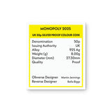 Monopoly 2025 UK 50p Silver Proof Colour Coin