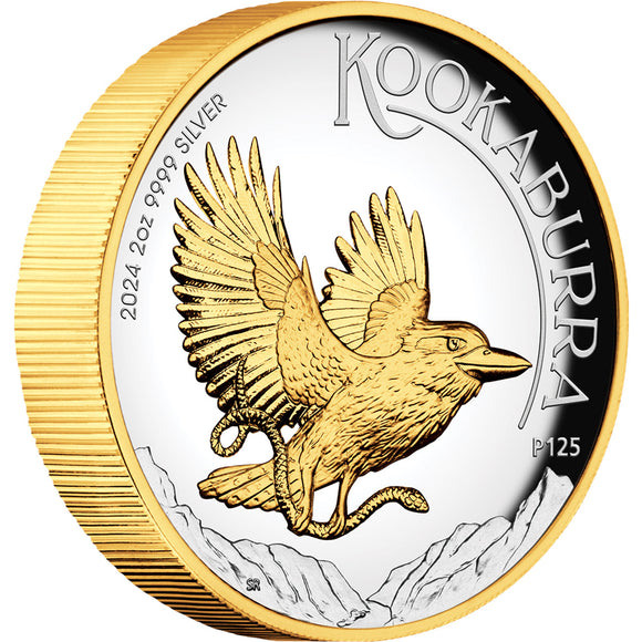 Australian Kookaburra 2024 2oz Silver Proof High Relief Gilded Coin