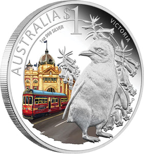 2010 $1 ANDA Melbourne Coin Show Celebrate Australia Victoria 1oz Silver Coloured Proof Coin