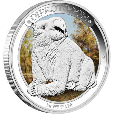 2014 $1 Megafauna Diprotodon 1oz Silver Coloured Proof Coin