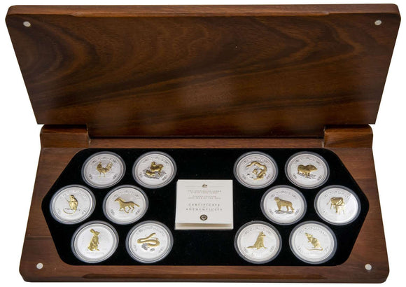 1999-2010 1oz Gilded Silver Lunar Series I - 12 Year Coin Collection in Box