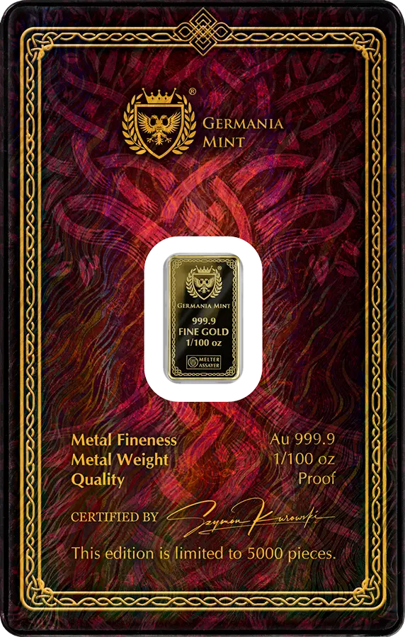 Germania Mint Frigg 1/100oz Gold Bar in Card – Thompsons Coins