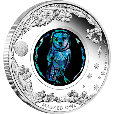 2014 $1 Australian Opal The Masked Owl 1oz Silver Proof Coin