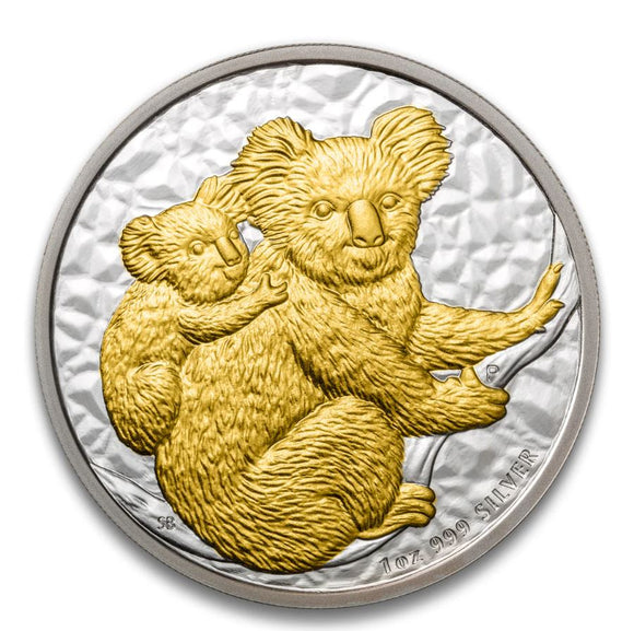 2008 $1 Australian Koala 1oz Silver Gilded Coin